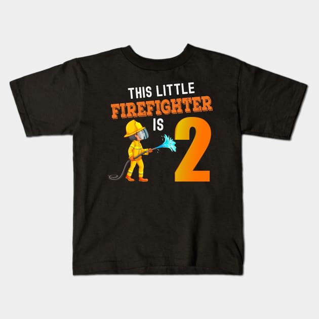 This Little Firefighter Is One Year second birthday boy Kids T-Shirt by madani04